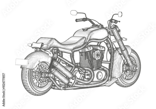 Motorcycle on a white background. Pencil drawing.