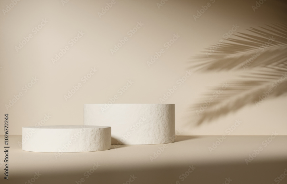 Product Podium - Beige Background, Two Beige Podiums. 3D Illustration Product Podium - Beige Background, Two Beige Podiums. 3D Illustration