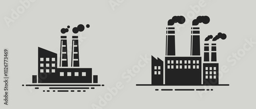 Industrial Factory Pollution Silhouette Vector with Smoke and Chimneys