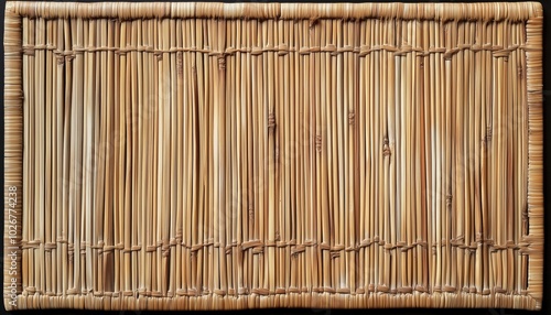 Natural Color Bamboo Cane Placemat Texture With Intricate Weaving, Organic Feel, And Earthy Aesthetic. photo