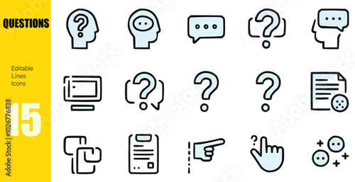 Question Editable Icons set. Vector illustration in modern thin line style of trouble related icons: problem, ask, confusion,and more.Pictograms and infographics for mobile apps