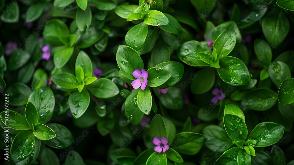 Green foliage with purple flowers Green foliage with purple flowers