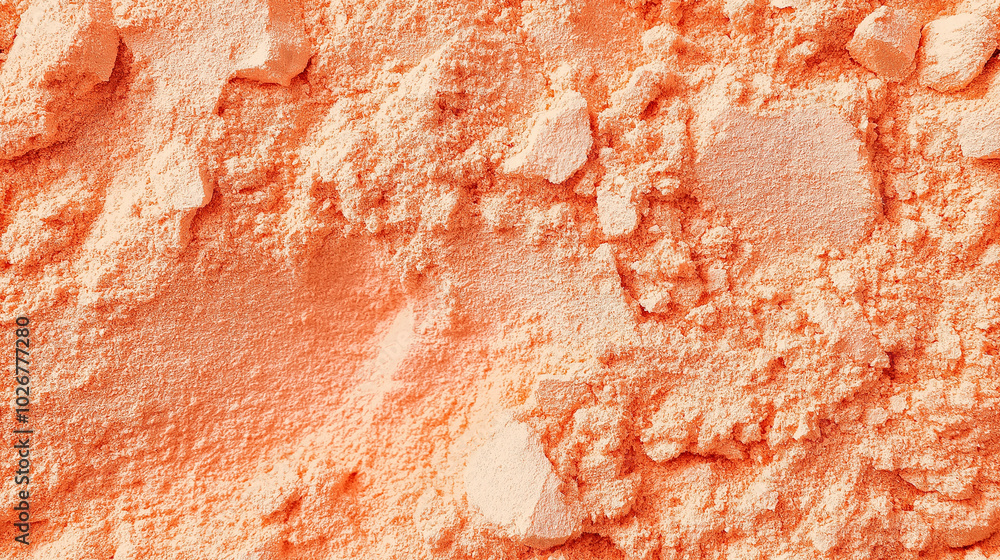Naklejka premium a close-up, top-down view of dried grapefruit powder, showcasing a soft pink-orange hue and fine, smooth texture
