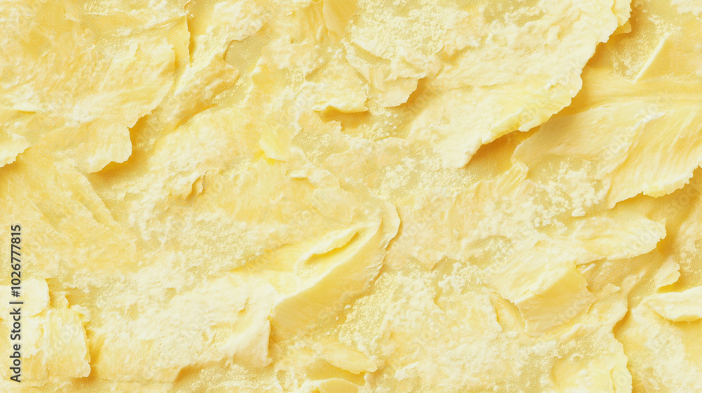 a close-up, top-down view of dried pineapple powder, with a pale yellow color and light, powdery surface a close-up, top-down view of dried pineapple powder, with a pale yellow color and light, powdery surface