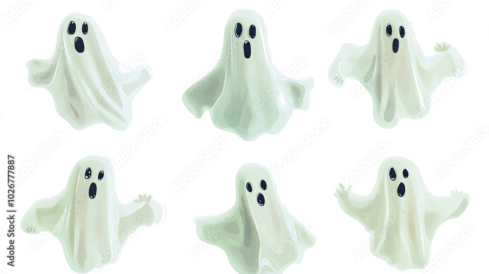 Six Fun Cartoon Ghosts Celebrating Halloween Generative AI Six Fun Cartoon Ghosts Celebrating Halloween Generative AI