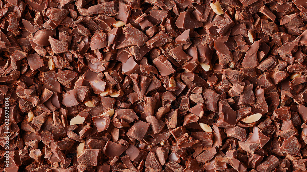 a close-up, top-down view of finely chopped almond butter chocolate scattered across the frame a close-up, top-down view of finely chopped almond butter chocolate scattered across the frame