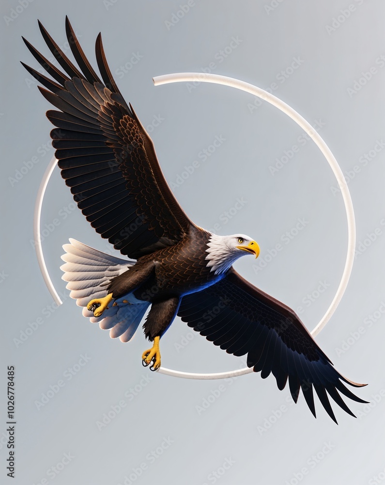 Fototapeta premium a majestic eagle soaring through the sky on plain white background