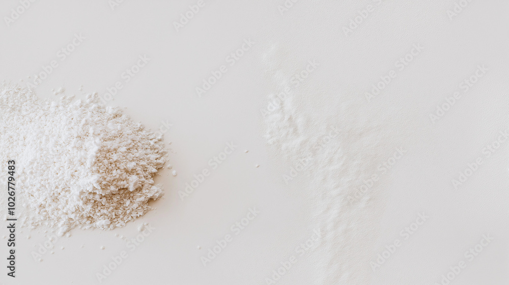 Fototapeta premium top down view, the image depicts a pile of rice flour placed in the center of a white background