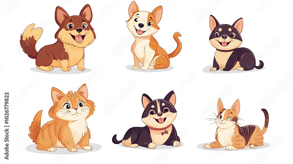 Happy Dogs and Cats Playing Together in a Colorful Cartoon Style Generative AI Happy Dogs and Cats Playing Together in a Colorful Cartoon Style Generative AI
