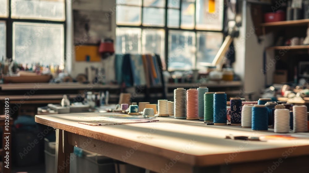 Spools of Thread in a Sewing Workshop Spools of Thread in a Sewing Workshop