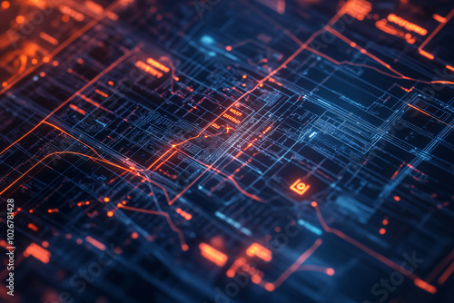 Wallpaper Mural Abstract Digital Network: Glowing Lines and Data Flow Torontodigital.ca