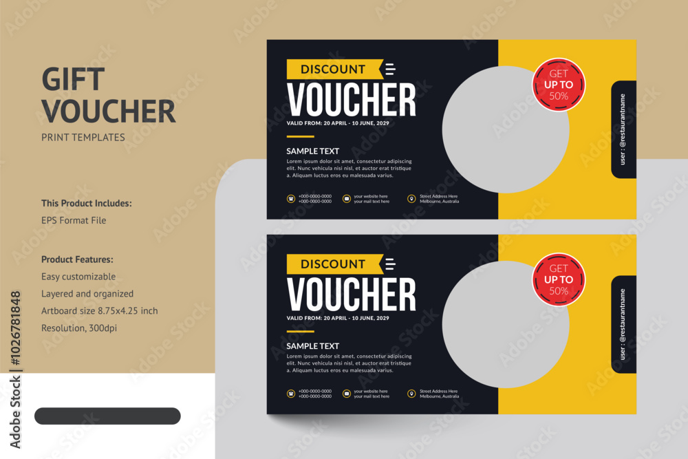 Modern Design Food Restaurant Gift Voucher Coupon Template Modern Design Food Restaurant Gift Voucher Coupon Template