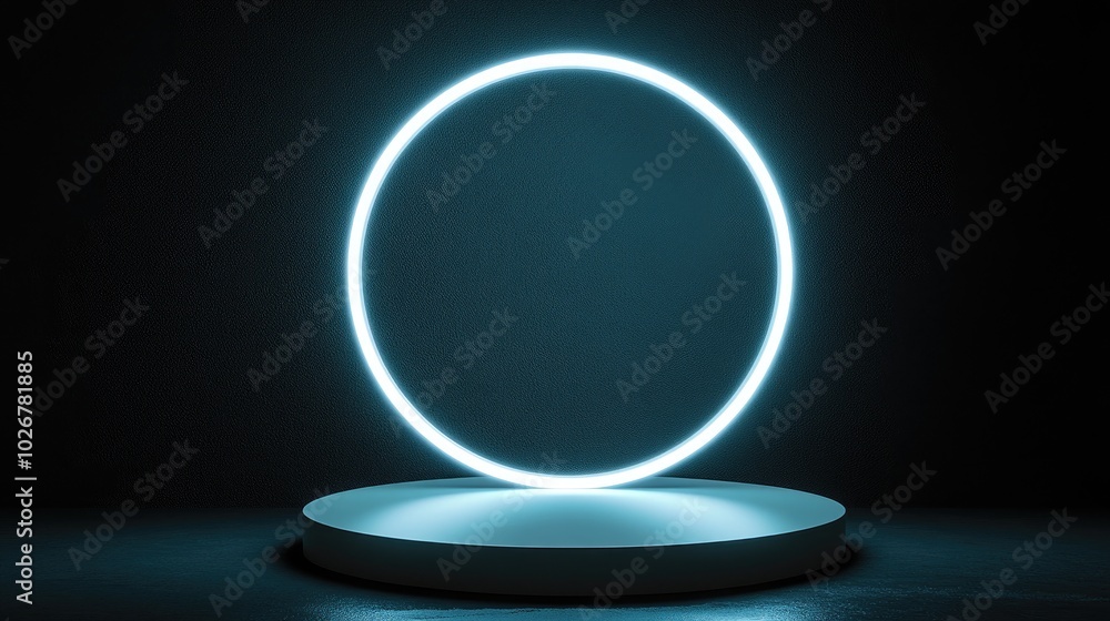 Futuristic Neon Circle on Dark Background with Glowing Light and Minimalist Design for Modern Technology Concepts