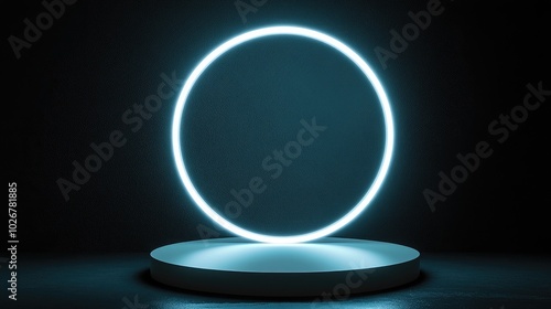 Futuristic Neon Circle on Dark Background with Glowing Light and Minimalist Design for Modern Technology Concepts