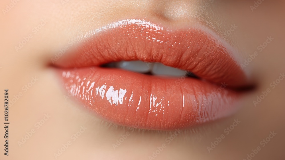 Close-Up of Glossy Lips with Natural Makeup Highlighting Smooth Skin and Vibrant Lip Color Close-Up of Glossy Lips with Natural Makeup Highlighting Smooth Skin and Vibrant Lip Color