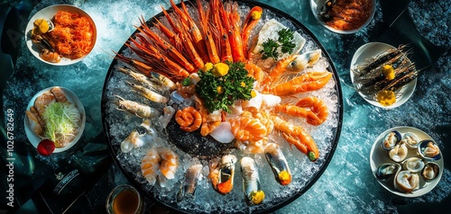 Seafood platter with shrimp, crab, and other delicacies