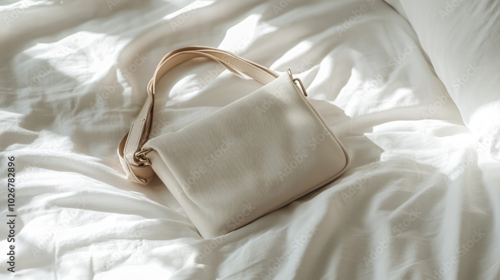 Elegant Cream Bag on Soft White Bedding Elegant Cream Bag on Soft White Bedding