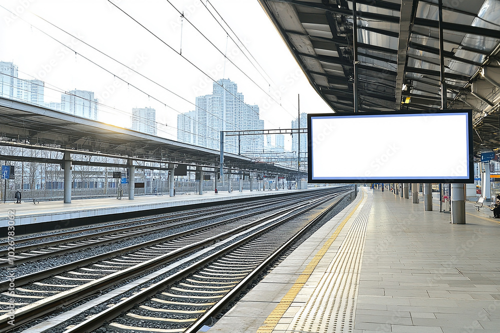 Blank white billboard mockup in train station
Blank white billboard mockup in train station