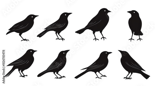 diverse collection of bird silhouettes for wildlife illustration on transparent background