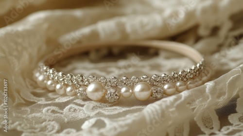 Elegant Pearl and Crystal Jewelry on Lace Fabric