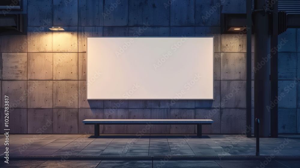 Front view of a large white blank empty advertising poster mockup on the wall in a station Front view of a large white blank empty advertising poster mockup on the wall in a station