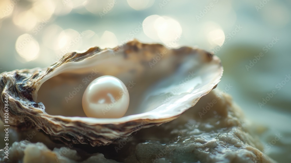 A close-up of a single pearl resting inside an open oyster shell, reflecting soft light. A close-up of a single pearl resting inside an open oyster shell, reflecting soft light.