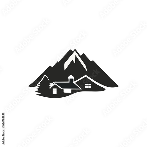 simple housing design logo on the mountain