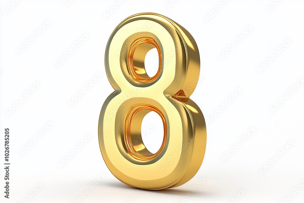 3d gold number 8 isolated on white background