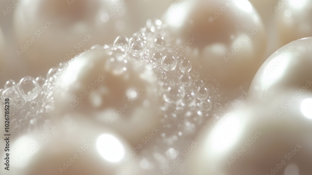 A close-up of pearls being polished and cleaned, their surface reflecting soft light. A close-up of pearls being polished and cleaned, their surface reflecting soft light.