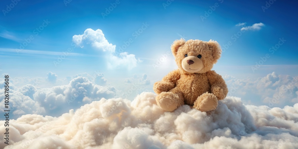 Fluffy teddy bear sitting on a fluffy white cloud in the sky, teddy bear, cloud, sky, fluffy, cute, soft Fluffy teddy bear sitting on a fluffy white cloud in the sky, teddy bear, cloud, sky, fluffy, cute, soft
