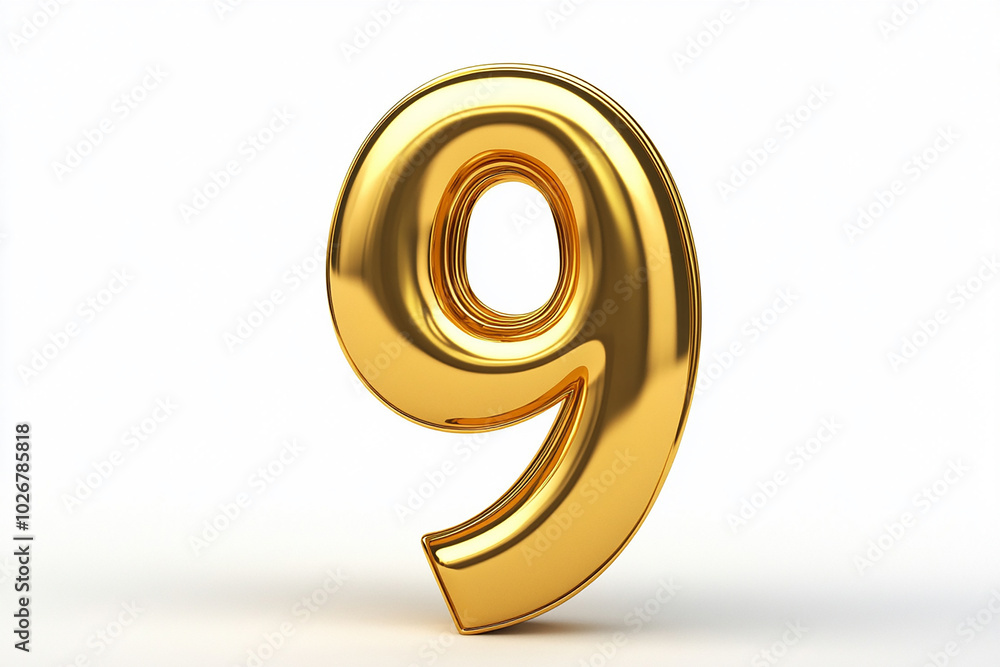 3d gold number 9 isolated on white background 3d gold number 9 isolated on white background