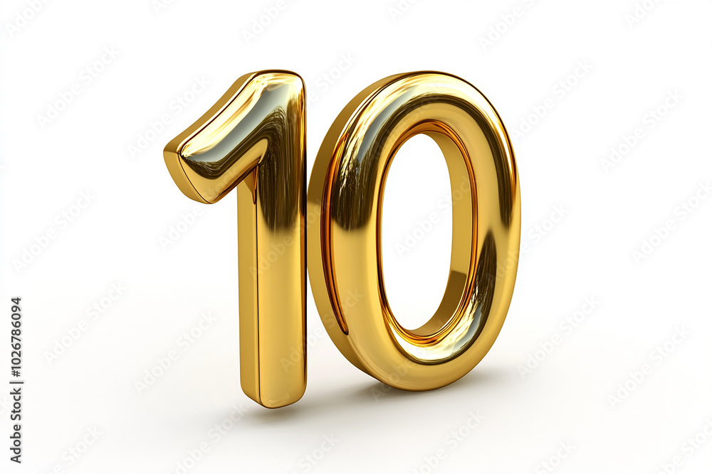 3d gold number 10 isolated on white background 3d gold number 10 isolated on white background