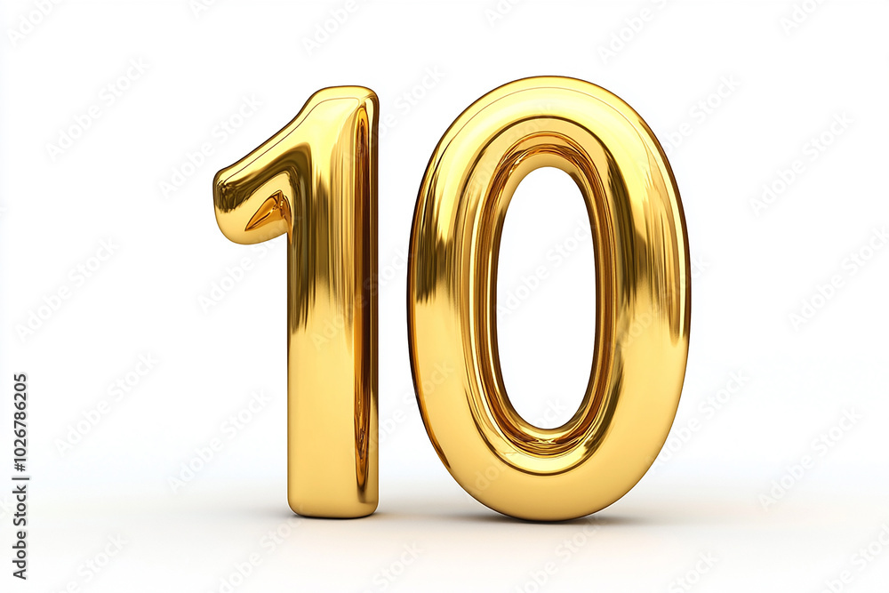 3d gold number 10 isolated on white background 3d gold number 10 isolated on white background