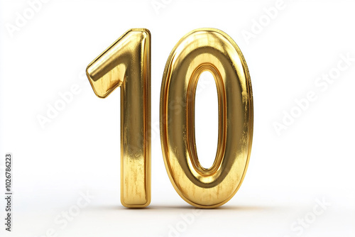 3d gold number 10 isolated on white background