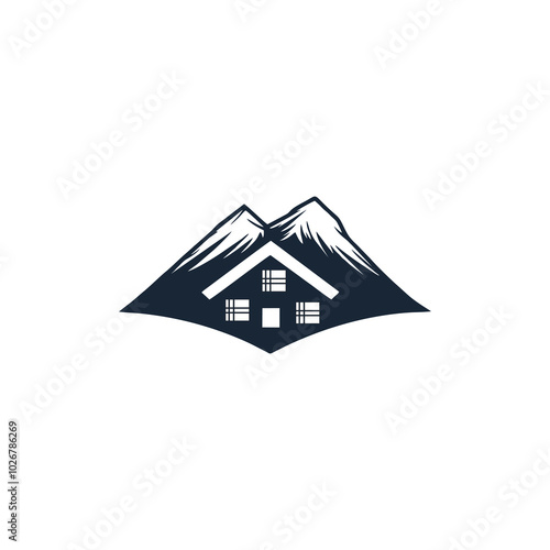 simple housing design logo on the mountain