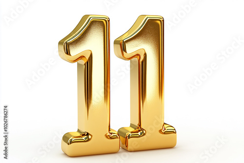 3d gold number 11 isolated on white background