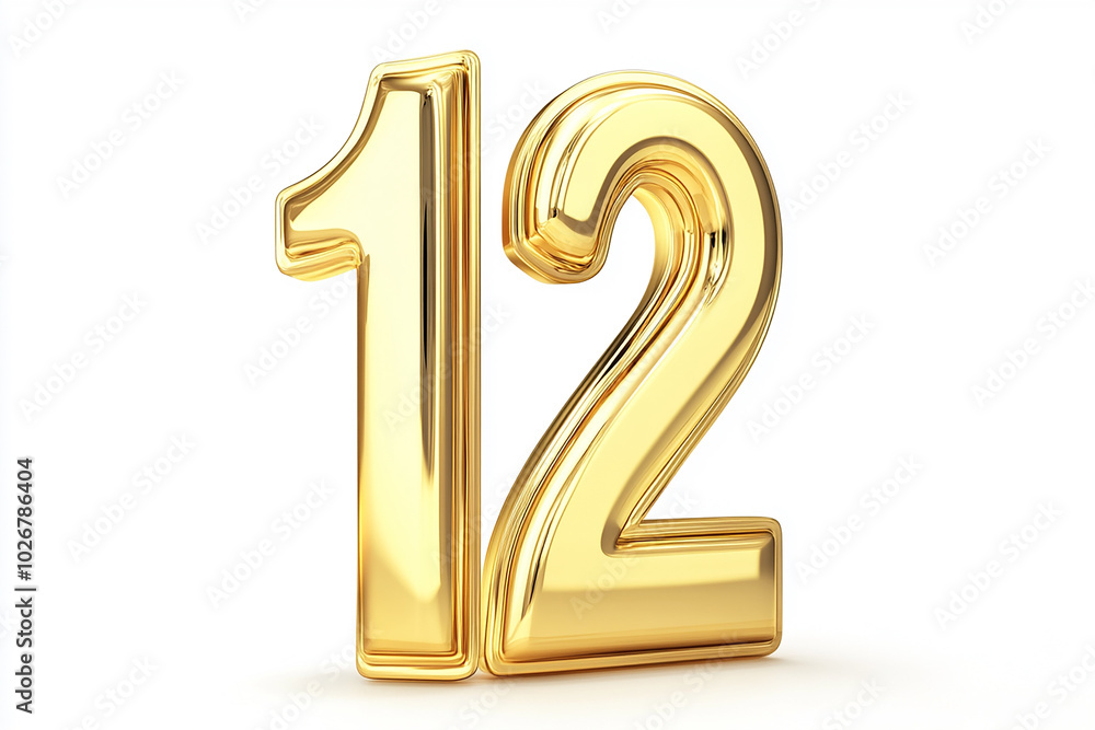 3d gold number 12 isolated on white background 3d gold number 12 isolated on white background