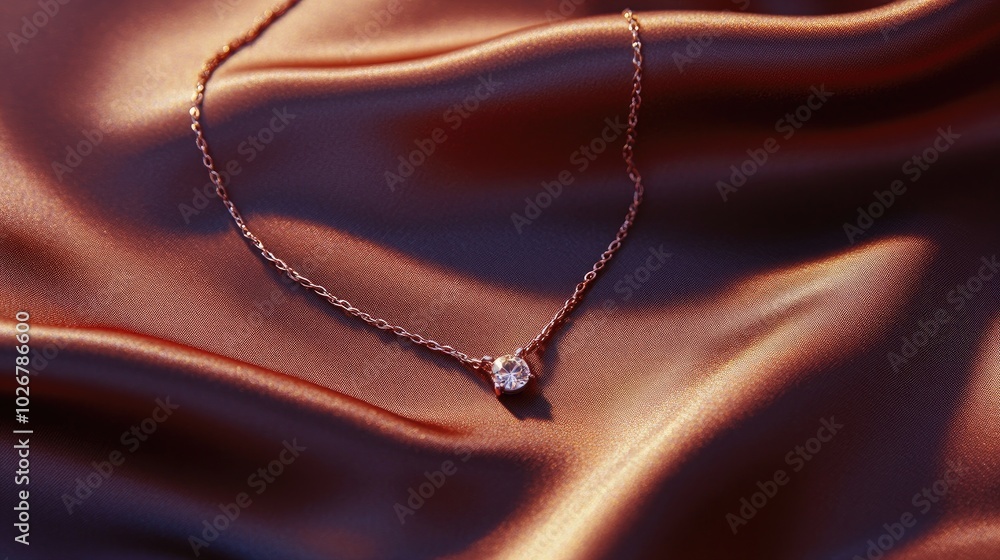 Elegant Necklace on Silk Fabric Background Elegant Necklace on Silk Fabric Background