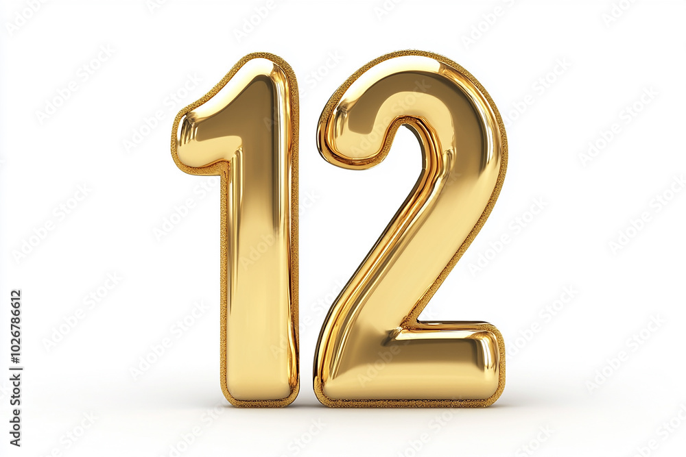 3d gold number 12 isolated on white background 3d gold number 12 isolated on white background