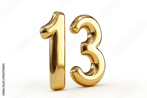 3d gold number 13 isolated on white background