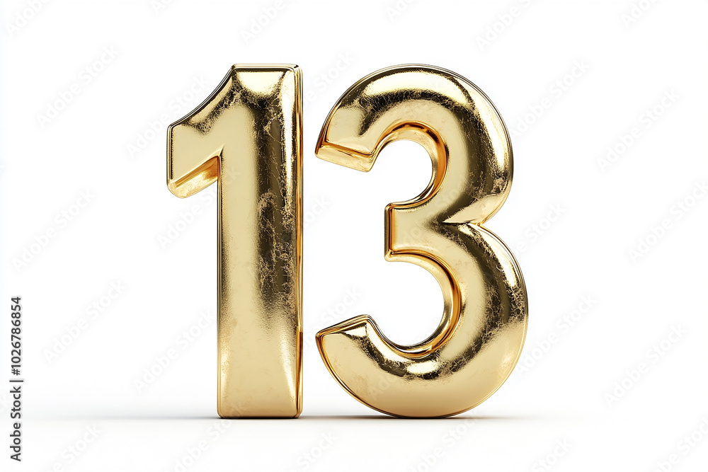 3d gold number 13 isolated on white background 3d gold number 13 isolated on white background
