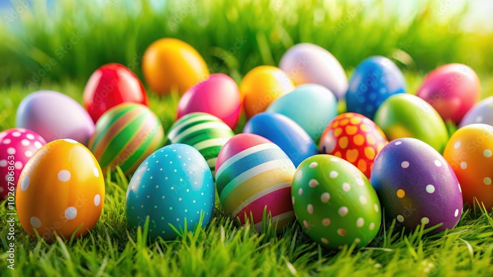 Colorful Easter eggs scattered on a grassy background, Easter, background, eggs, colorful, decoration, festive, holiday Colorful Easter eggs scattered on a grassy background, Easter, background, eggs, colorful, decoration, festive, holiday