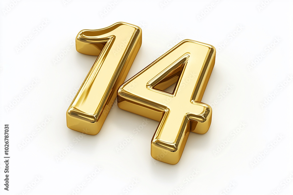 3d gold number 14 isolated on white background 3d gold number 14 isolated on white background