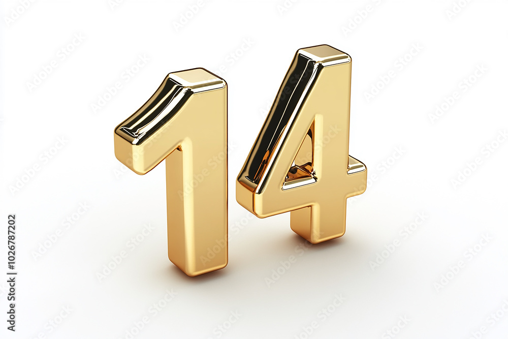 3d gold number 14 isolated on white background 3d gold number 14 isolated on white background