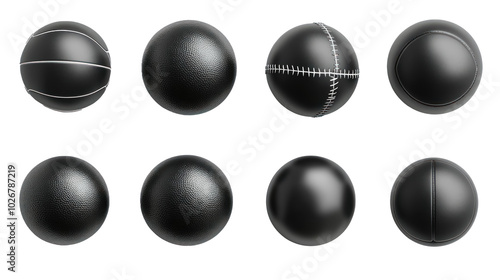variety of black sports balls silhouettes isolated on transparent background