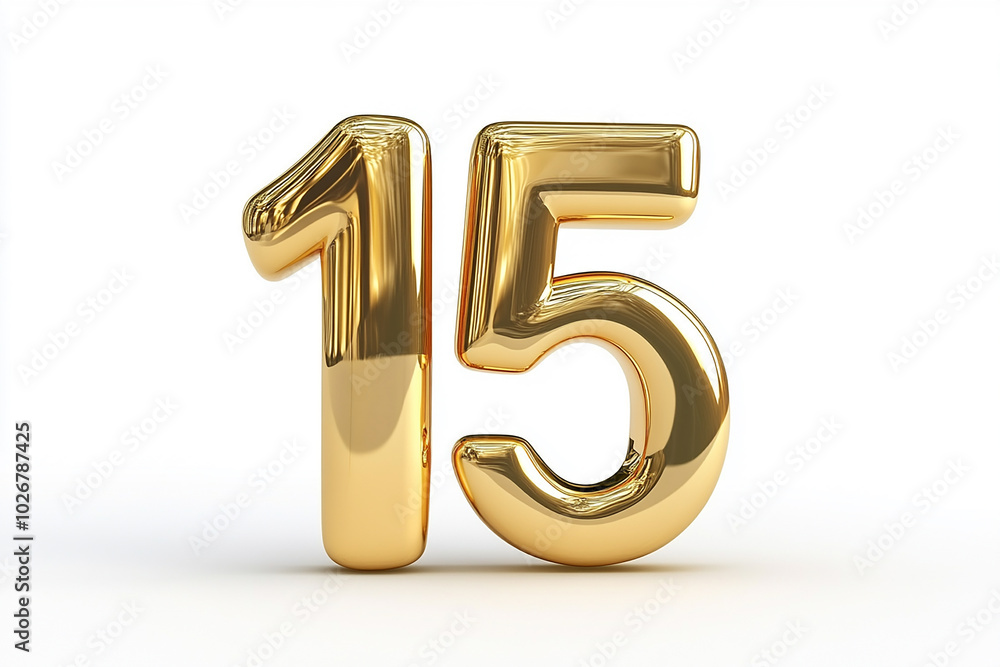 3d gold number 15 isolated on white background 3d gold number 15 isolated on white background