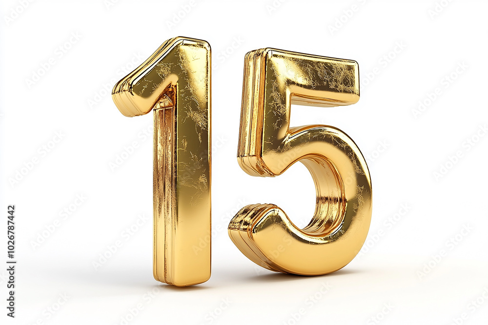 3d gold number 15 isolated on white background 3d gold number 15 isolated on white background