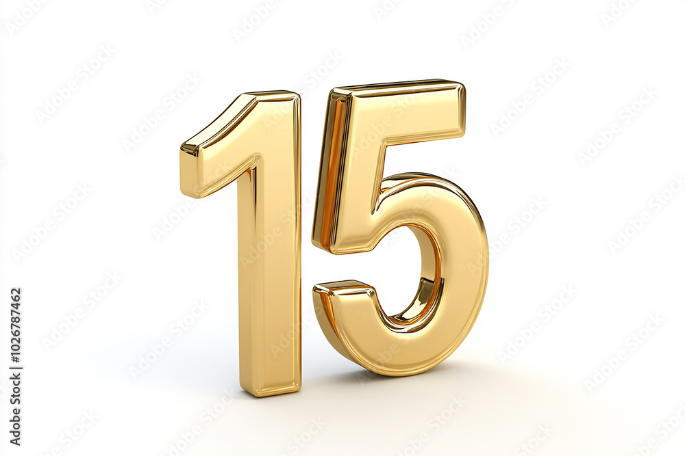 3d gold number 15 isolated on white background 3d gold number 15 isolated on white background