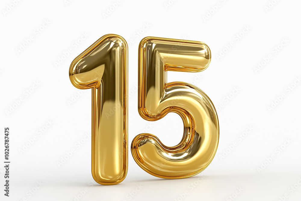 3d gold number 15 isolated on white background 3d gold number 15 isolated on white background