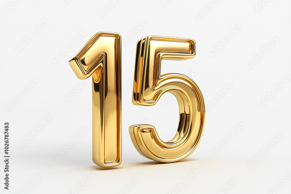3d gold number 15 isolated on white background 3d gold number 15 isolated on white background